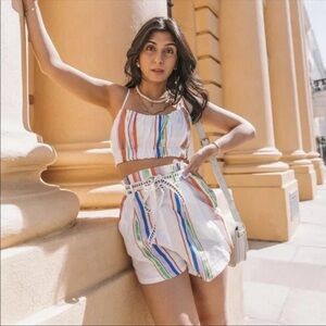 NWOT H&M X Lemlem Striped Lyocell Linen Blend Crop Top Size Large